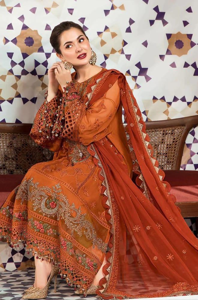 3 Piece Embroidered Lawn Shirt with Embroidered Organza Duppata C-101
