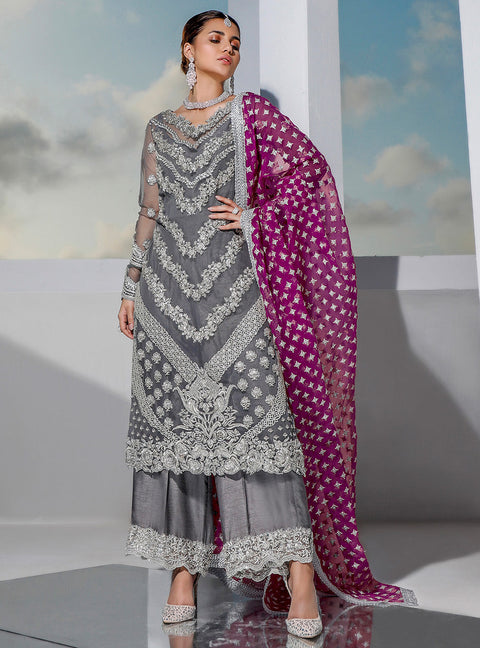 Jazmine Embroidered Organza Suits Unstitched 3 Piece - Onyx Aura