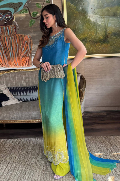 FARIDA HASAN - Luxury Lawn 3 Piece Unstitched - Neon Ombre