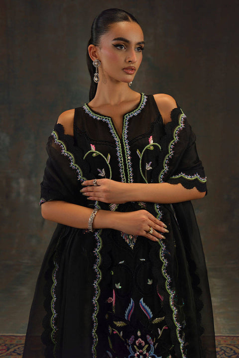 FARIDA HASAN - 3PC UNSTITCHEDEmbroidered Raw Silk Collection – Black