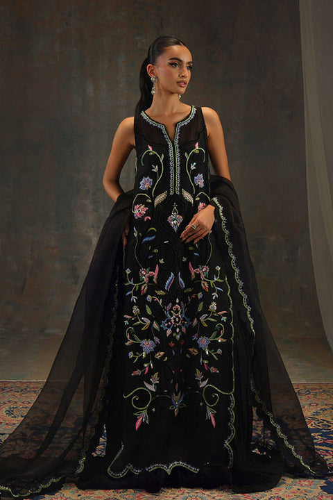 FARIDA HASAN - 3PC UNSTITCHEDEmbroidered Raw Silk Collection – Black