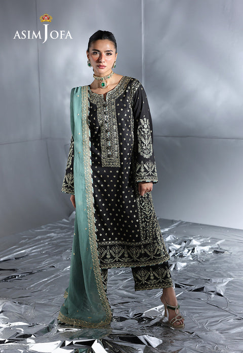 ASIM JOFA - Unstitched Embroidered Chiffon Suit | bl-1