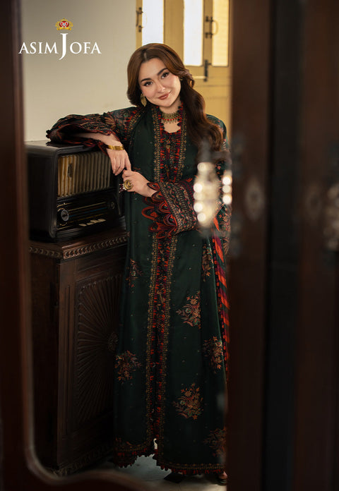 ASIM JOFA - 3PC DHANAK EMBROIDERED SHIRT WITH DHANAK EMBROIDERED SHAWL AND EMBROIDERED TROUSER - KPR- AJKI-01