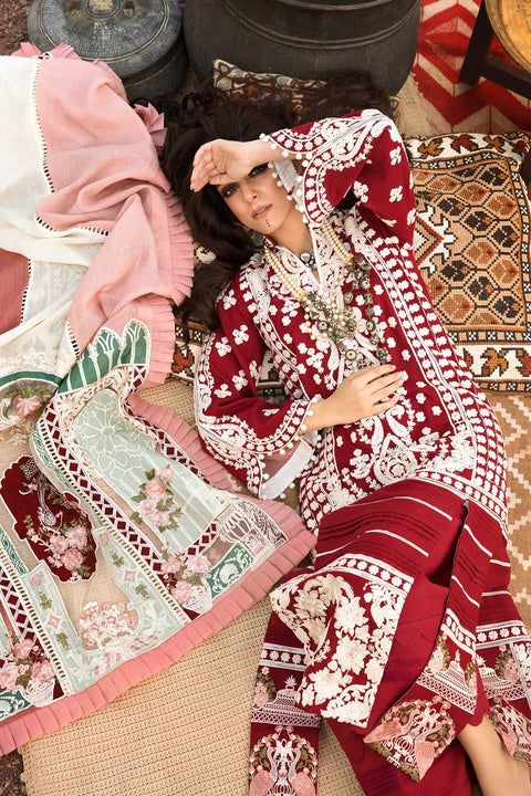 CRIMSON - Luxury Lawn 3-PC Unstitched Festive Edit Lawn Collection Aari Revival Ruby