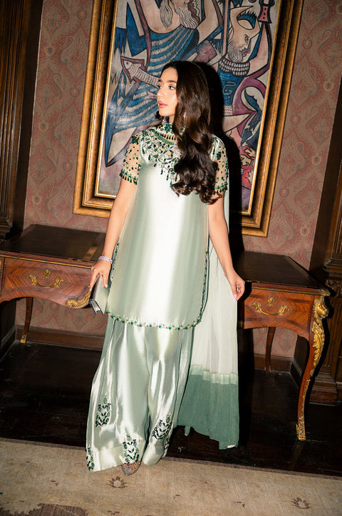 Murk - 3PC LUXURY SILK EMBROIDERED FRONT WITH EMBROIDERED DUPATTA AND TROUSER -Partia