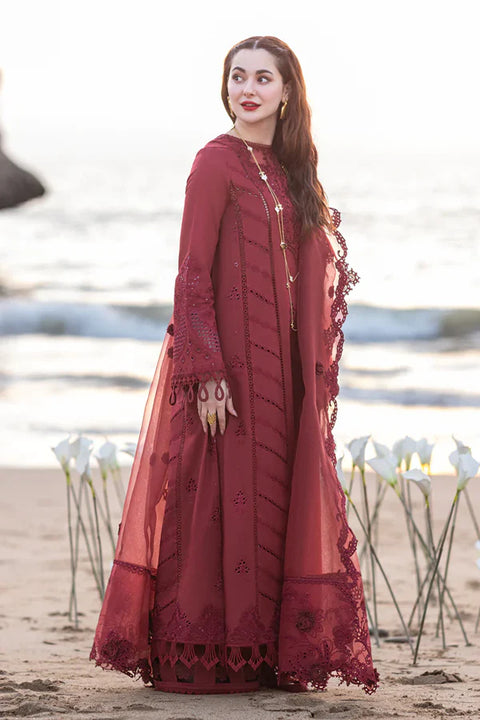 QALAMKAR - 3PC CHIKANKARI LAWN EMBROIDERED SHIRT WITH ORGANZA Embroiderded DUPATTA AND TROUSER - UF-640