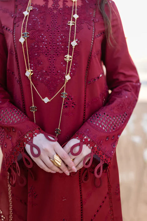 QALAMKAR - 3PC CHIKANKARI LAWN EMBROIDERED SHIRT WITH ORGANZA Embroiderded DUPATTA AND TROUSER - UF-640