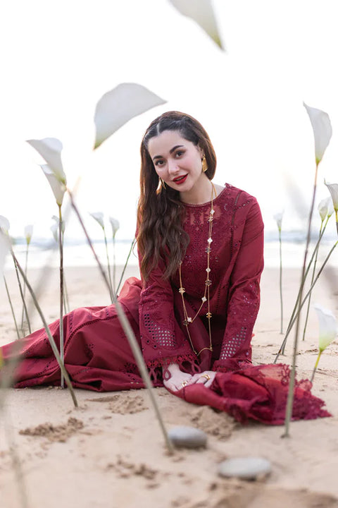 QALAMKAR - 3PC CHIKANKARI LAWN EMBROIDERED SHIRT WITH ORGANZA Embroiderded DUPATTA AND TROUSER - UF-640