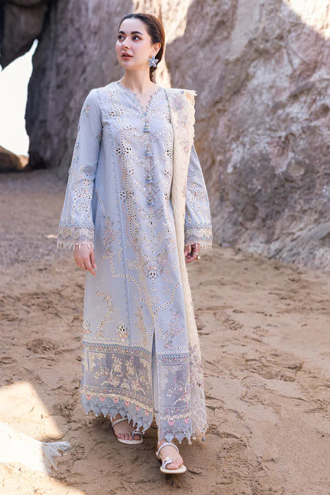 QALAMKAR - 3PC LAWN EMBROIDERED SHIRT WITH ORGANZA CUTWORK EMBROIDERED DUPATTA AND TROUSER - HZG1627