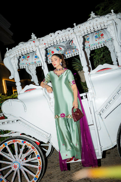 Murk - 3PC LUXURY SILK EMBROIDERED FRONT WITH EMBROIDERED DUPATTA AND TROUSER -Arabella