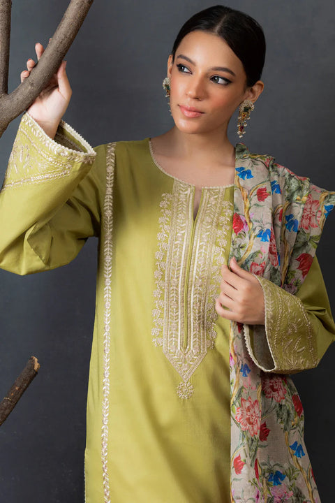 ZARA SHAH JAHAN - 3PC DHANAK EMBROIDERED SHIRT WITH PRINTED DUPATTA AND TROUSER - KPR60