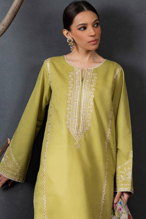 ZARA SHAH JAHAN - 3PC DHANAK EMBROIDERED SHIRT WITH PRINTED DUPATTA AND TROUSER - KPR60