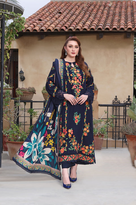 ANEELA - 3PC DHANAK EMBROIDERED SHIRT WITH DHANAK SHAWL AND TROUSER - MOMINA-02