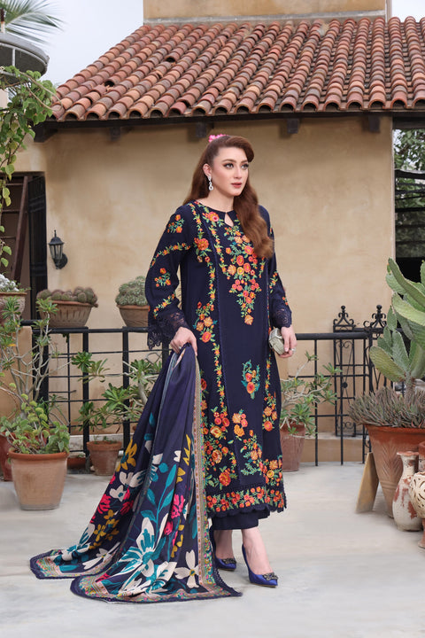 ANEELA - 3PC DHANAK EMBROIDERED SHIRT WITH DHANAK SHAWL AND TROUSER - MOMINA-02