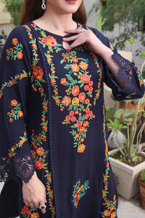 ANEELA - 3PC DHANAK EMBROIDERED SHIRT WITH DHANAK SHAWL AND TROUSER - MOMINA-02