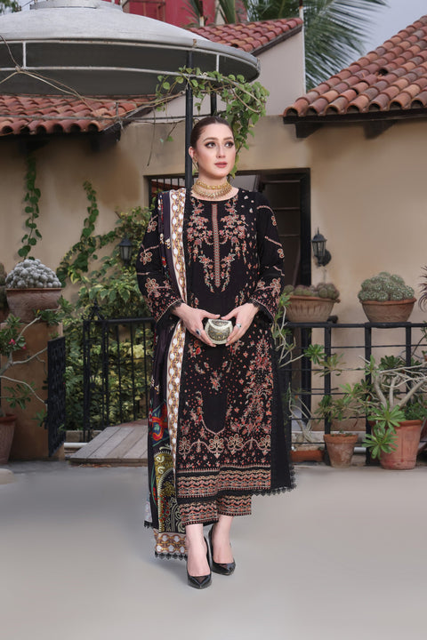 Embroidered 3 Piece Unstitched Dhanak Aneela’s Jet Black BH-03