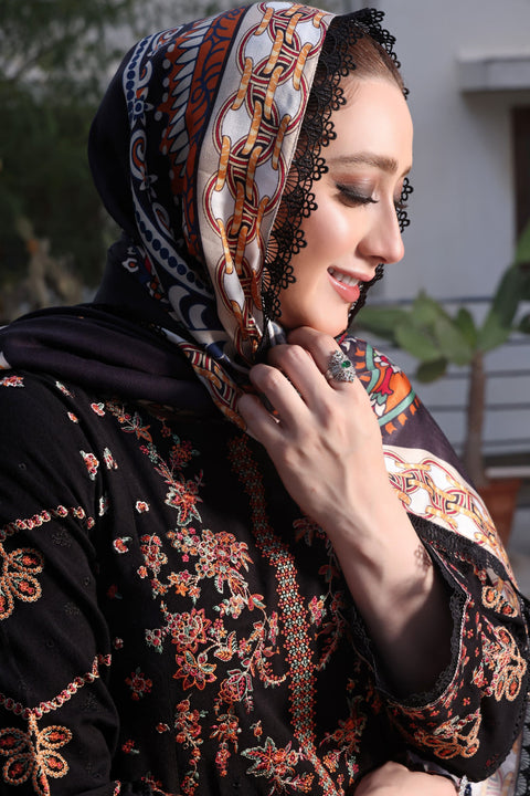 Embroidered 3 Piece Unstitched Dhanak Aneela’s Jet Black BH-03