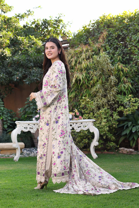 ANEELA  - 3 Piece Unstitched Embroidered Lawn Suit :SPR-26-01