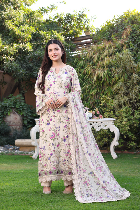 ANEELA  - 3 Piece Unstitched Embroidered Lawn Suit :SPR-26-01