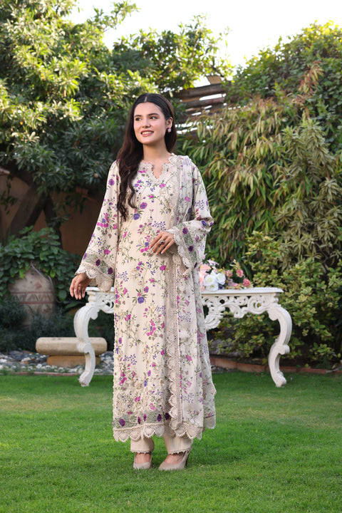 ANEELA  - 3 Piece Unstitched Embroidered Lawn Suit :SPR-26-01