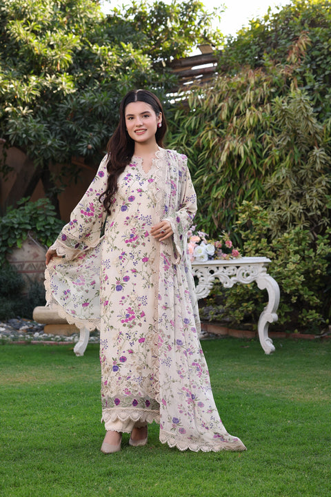 ANEELA  - 3 Piece Unstitched Embroidered Lawn Suit :SPR-26-01