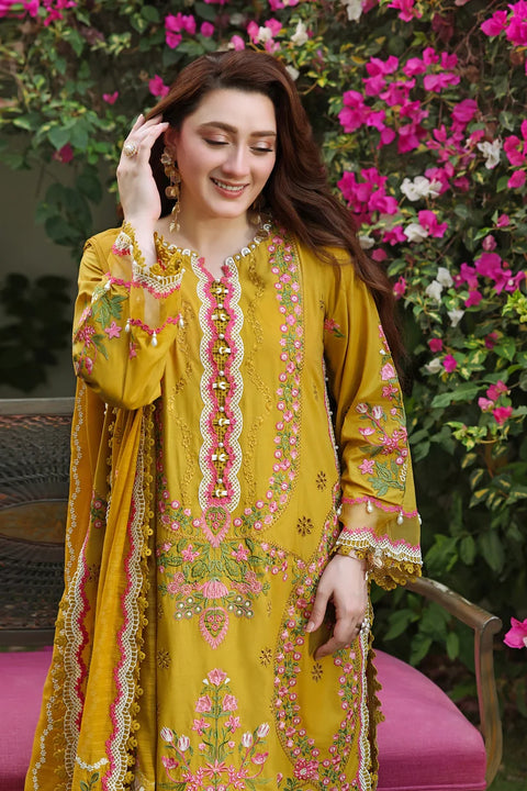 Aneela's - 3-piece luxury unstiched embroidered dress- dhannk dress with  Shawl (LUX-26-71 / 6381)