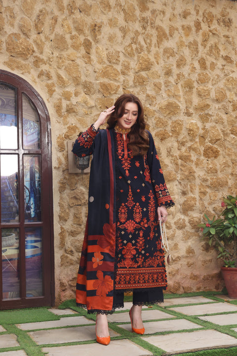 Embroidered 3 Piece Unstitched Dhanak Aneela’s BLUE BL-02