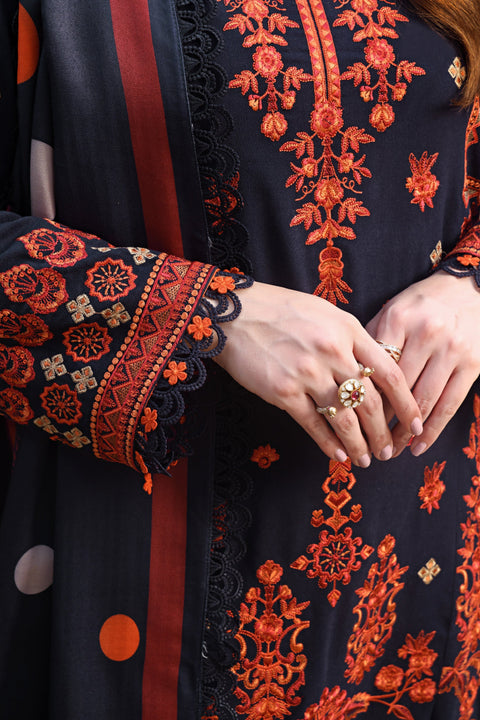 Embroidered 3 Piece Unstitched Dhanak Aneela’s BLUE BL-02