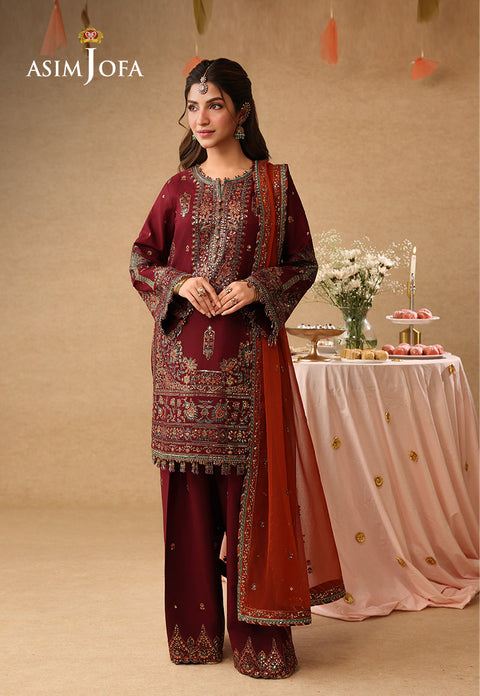 Asim jofa - 3PC UNSTITCHED CHIFFON EMBROIDERED WITH EMBROIDERED DUPATTA AND TROUSER- AJULIF-04