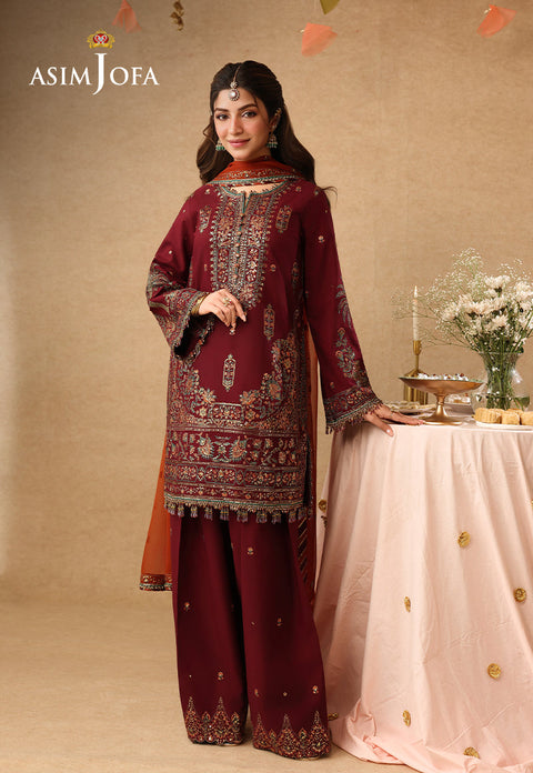 Asim jofa - 3PC UNSTITCHED CHIFFON EMBROIDERED WITH EMBROIDERED DUPATTA AND TROUSER- AJULIF-04