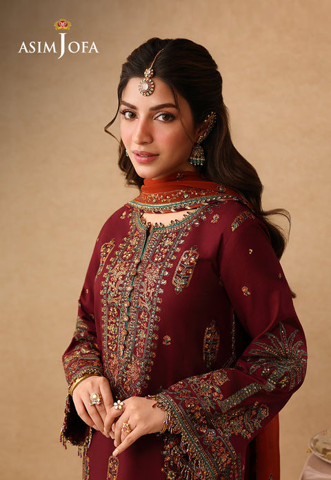 Asim jofa - 3PC UNSTITCHED CHIFFON EMBROIDERED WITH EMBROIDERED DUPATTA AND TROUSER- AJULIF-04