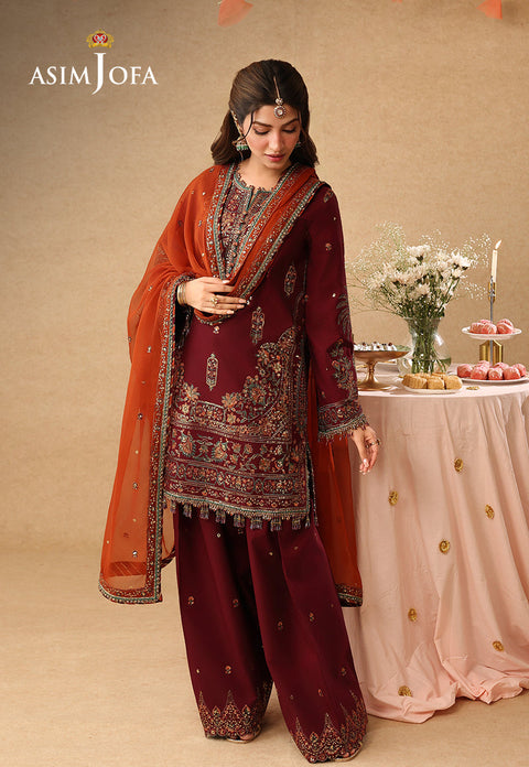Asim jofa - 3PC UNSTITCHED CHIFFON EMBROIDERED WITH EMBROIDERED DUPATTA AND TROUSER- AJULIF-04