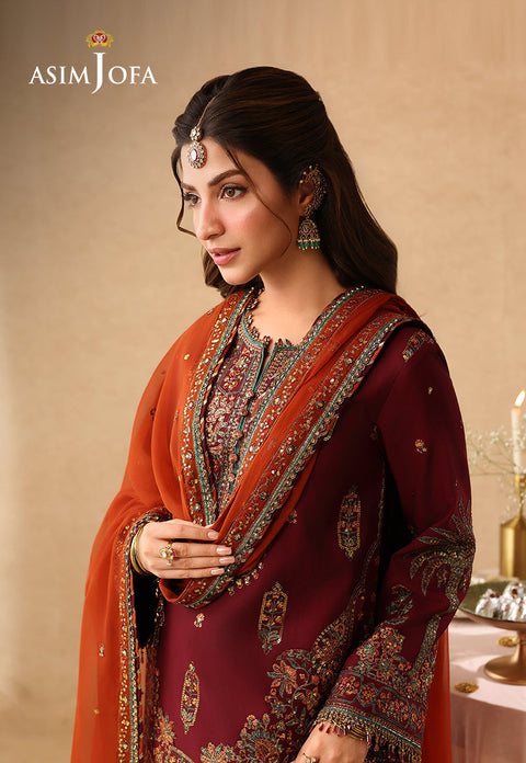 Asim jofa - 3PC UNSTITCHED CHIFFON EMBROIDERED WITH EMBROIDERED DUPATTA AND TROUSER- AJULIF-04