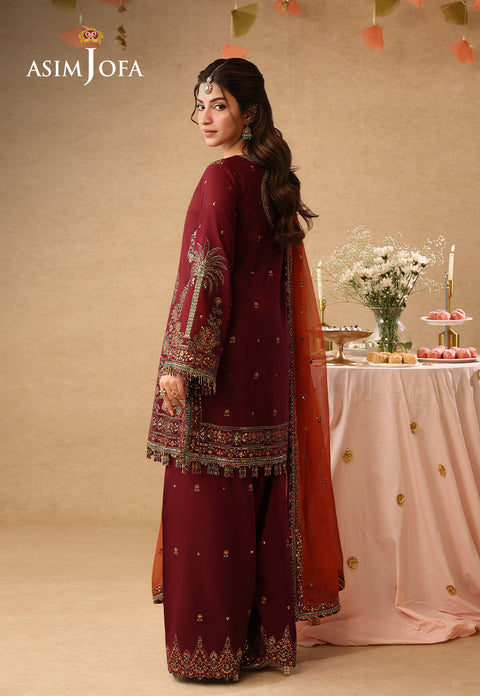 Asim jofa - 3PC UNSTITCHED CHIFFON EMBROIDERED WITH EMBROIDERED DUPATTA AND TROUSER- AJULIF-04