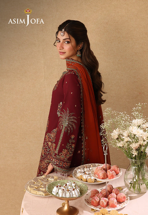 Asim jofa - 3PC UNSTITCHED CHIFFON EMBROIDERED WITH EMBROIDERED DUPATTA AND TROUSER- AJULIF-04