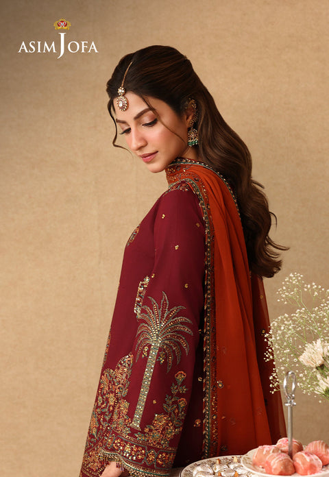 Asim jofa - 3PC UNSTITCHED CHIFFON EMBROIDERED WITH EMBROIDERED DUPATTA AND TROUSER- AJULIF-04