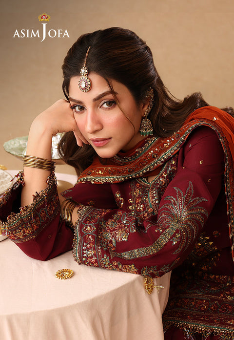 Asim jofa - 3PC UNSTITCHED CHIFFON EMBROIDERED WITH EMBROIDERED DUPATTA AND TROUSER- AJULIF-04