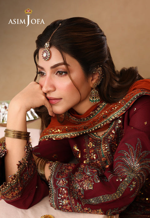 Asim jofa - 3PC UNSTITCHED CHIFFON EMBROIDERED WITH EMBROIDERED DUPATTA AND TROUSER- AJULIF-04