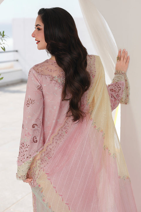QALAMKAR - 3PC LAWN EMBROIDERED SHIRT WITH JACQUARD WEAVED EMBROIDERED DUPATTA AND COTTON TROUSER -SA-09 HANIYA