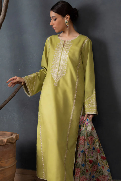 ZARA SHAH JAHAN - 3PC DHANAK EMBROIDERED SHIRT WITH PRINTED DUPATTA AND TROUSER - KPR60
