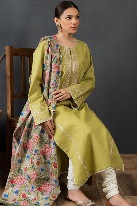ZARA SHAH JAHAN - 3PC DHANAK EMBROIDERED SHIRT WITH PRINTED DUPATTA AND TROUSER - KPR60