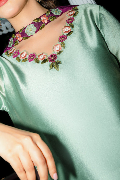 Murk - 3PC LUXURY SILK EMBROIDERED FRONT WITH EMBROIDERED DUPATTA AND TROUSER -Arabella
