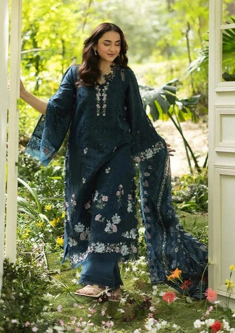 Elaf Premium - 3-piece luxury unstiched embroidered dress- dhannk dress with Pashimna Shawl (ELQ-3B)