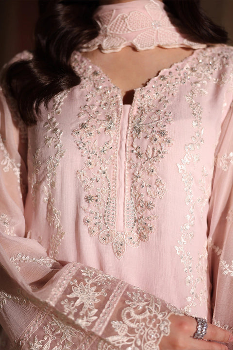 Azure - 3-piece embroidered Chiffon suit - (Twirling Tulip)