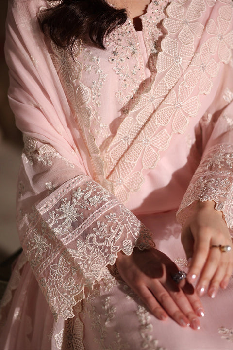 Azure - 3-piece embroidered Chiffon suit - (Twirling Tulip)