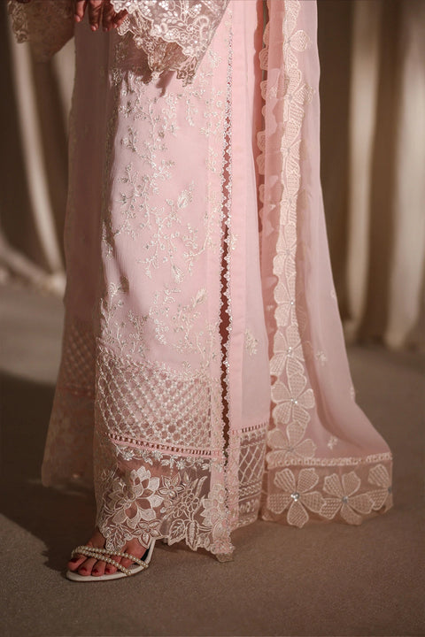 Azure - 3-piece embroidered Chiffon suit - (Twirling Tulip)