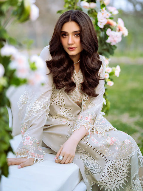 BIN ILYAS LUXURY LAWN- 3PCS Embroidered Lawn Suits Unstitched -104 - B