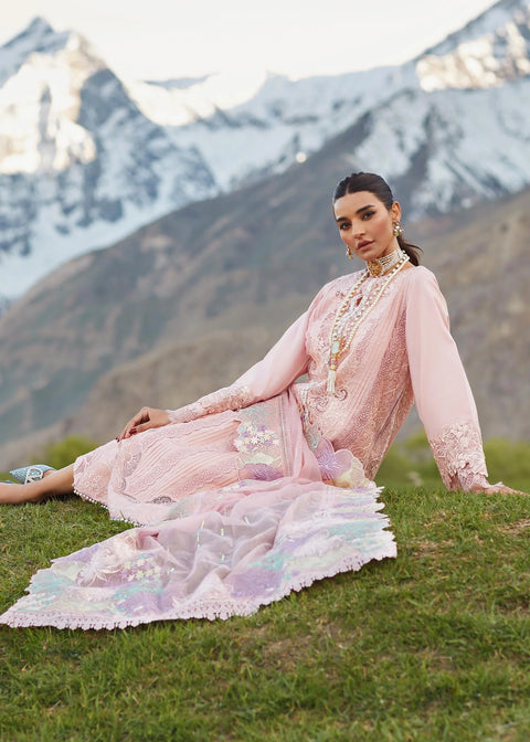 Crimson Embroidered Lawn Suits Unstitched 3 Piece YL 5B Seafoam - Pleated Perfection - D4 B