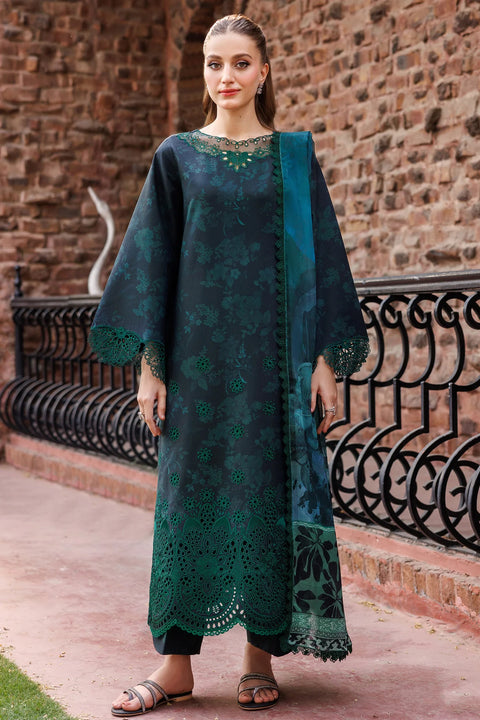 FARASHA - 3PC LAWN EMBROIDERED SHIRT WITH MANAAR PRINTED DUPATTA AND TROUSER - Periveil