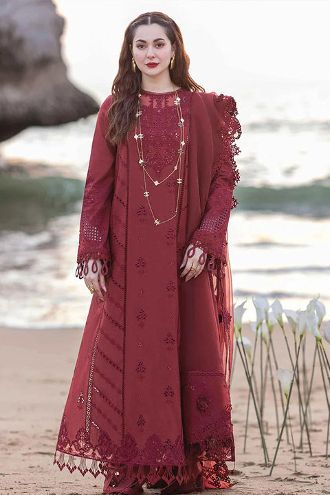 QALAMKAR - 3PC CHIKANKARI LAWN EMBROIDERED SHIRT WITH ORGANZA Embroiderded DUPATTA AND TROUSER - UF-640